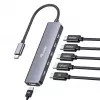 EQUIP USB-C 6‑in‑1 Multifunctional Adapter — HDMI 4K/60Hz, 4× USB‑C Gen2 (10Gbps), 100W PD, 0.25 m cable, Grey