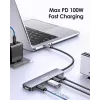 EQUIP USB-C 6‑in‑1 Multifunctional Adapter — HDMI 4K/60Hz, 4× USB‑C Gen2 (10Gbps), 100W PD, 0.25 m cable, Grey