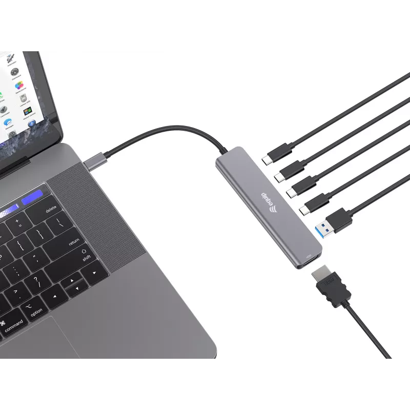 Equip USB-C 6 in 1 Multifunctional Adapter, HDMI 4K/30Hz, USB-C x 4 , USB-A x 1, 5Gbps, 100W USB PD