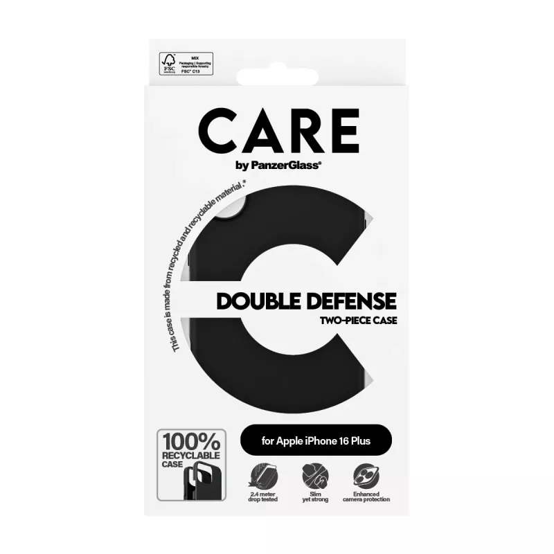 PanzerGlass CARE™ by ® Double Defense Case Black iPhone 16 Plus
