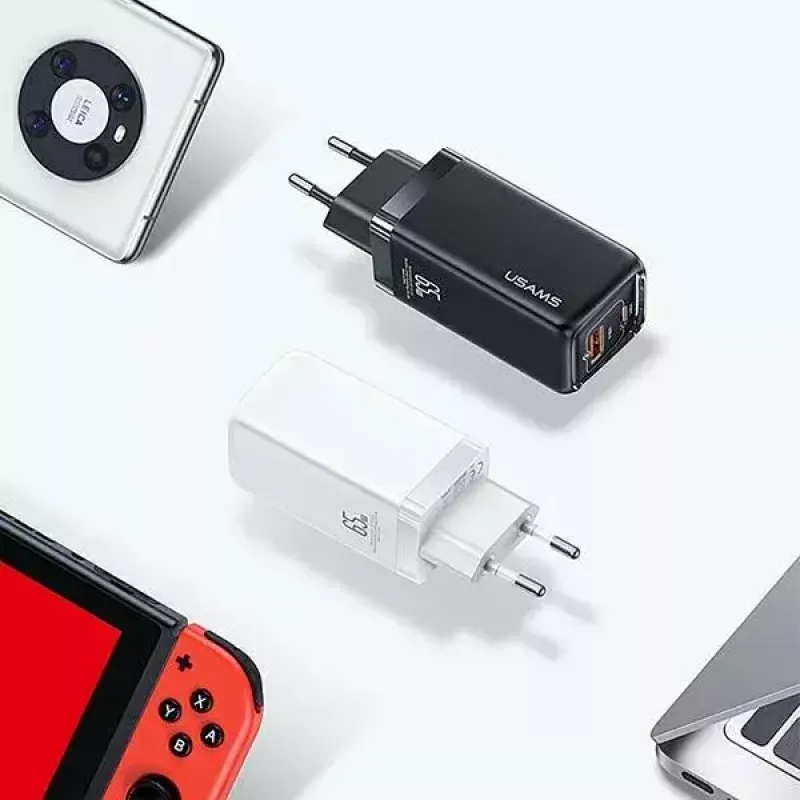Charger usams T47 USB / USB‑C 65W PD Fast Charging — 65W USB Power Delivery, USB-A + USB-C ports