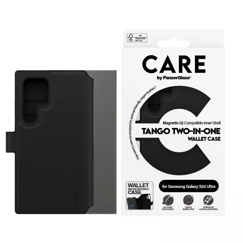 Phone cover PanzerGlass CARE Feature Case Tango Two-in-One Wallet, compatible with Samsung Galaxy S24 Ultra, transparent