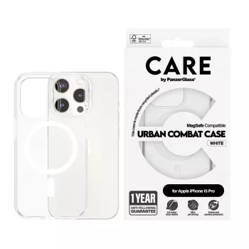 PanzerGlass CARE™ by ® Urban Combat Case Transparent w. White MagSafe iPhone 15 Pro