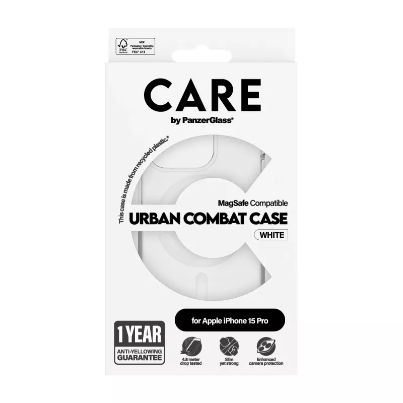 PanzerGlass CARE™ by ® Urban Combat Case Transparent w. White MagSafe iPhone 15 Pro