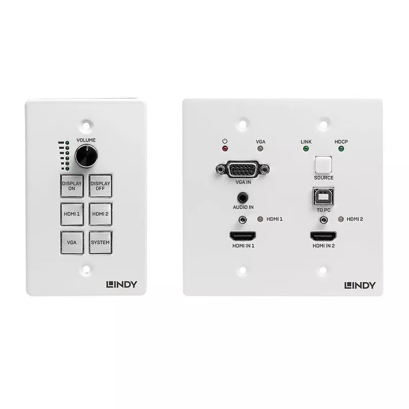 Lindy HDBaseT Presentation System with Control Keypad, 3840 x 2160 pixels, AV transmitter & receiver, 70 m, Wired, Black, White, HDCP