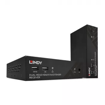 Lindy 100m Cat.6 Dual Head HDMI, USB and RS-232 Extender, Transmitter & receiver, Wired, 100 m, Cat6, 1920 x 1080 pixels, Black