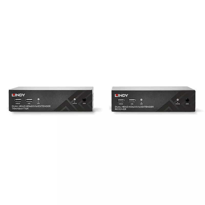 Lindy 100m Cat.6 Dual Head HDMI, USB and RS-232 Extender, Transmitter & receiver, Wired, 100 m, Cat6, 1920 x 1080 pixels, Black
