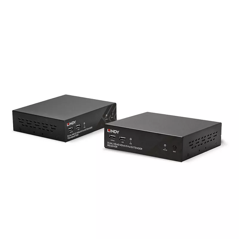 Lindy 100m Cat.6 Dual Head HDMI, USB and RS-232 Extender, Transmitter & receiver, Wired, 100 m, Cat6, 1920 x 1080 pixels, Black