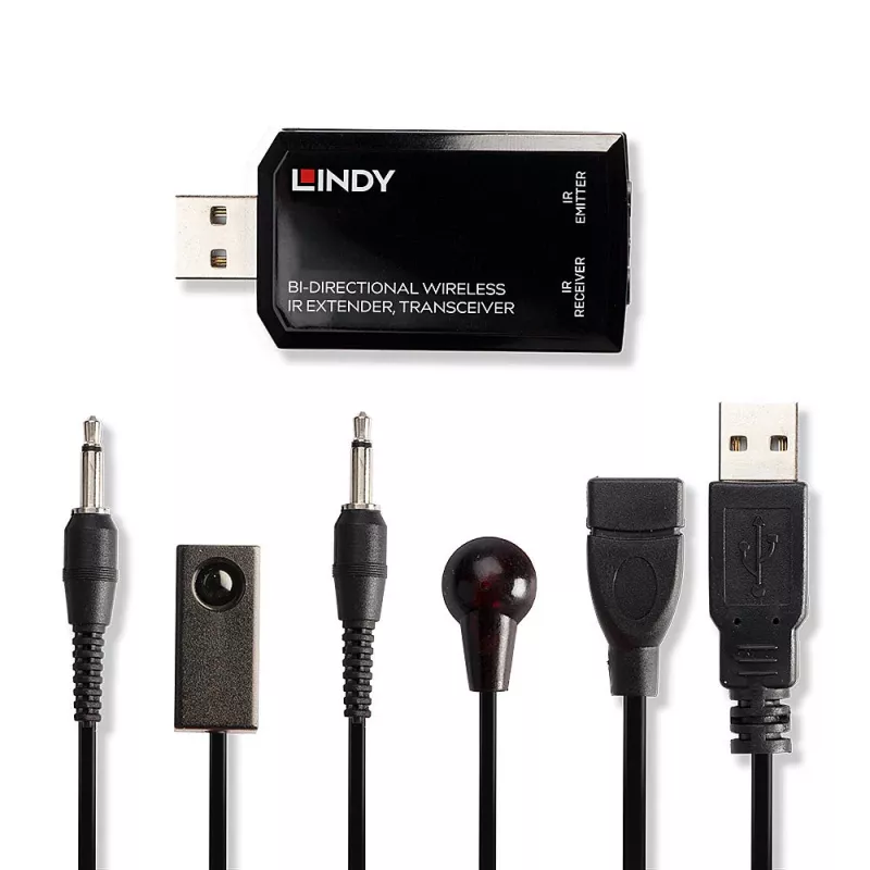 Lindy Bi-directional Wireless IR Extender, Transceiver, AV transmitter & transceiver, 150 m, Wired, Black