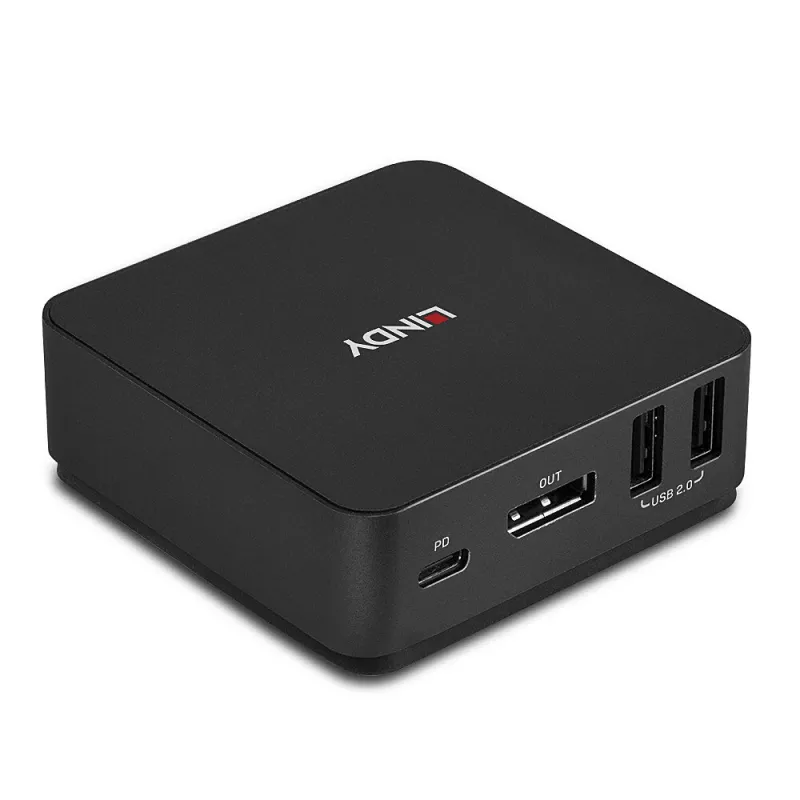 Lindy 2 Port Type C, DisplayPort 1.2 KVM Switch, 3840 x 2160 pixels, 4K Ultra HD, Grey