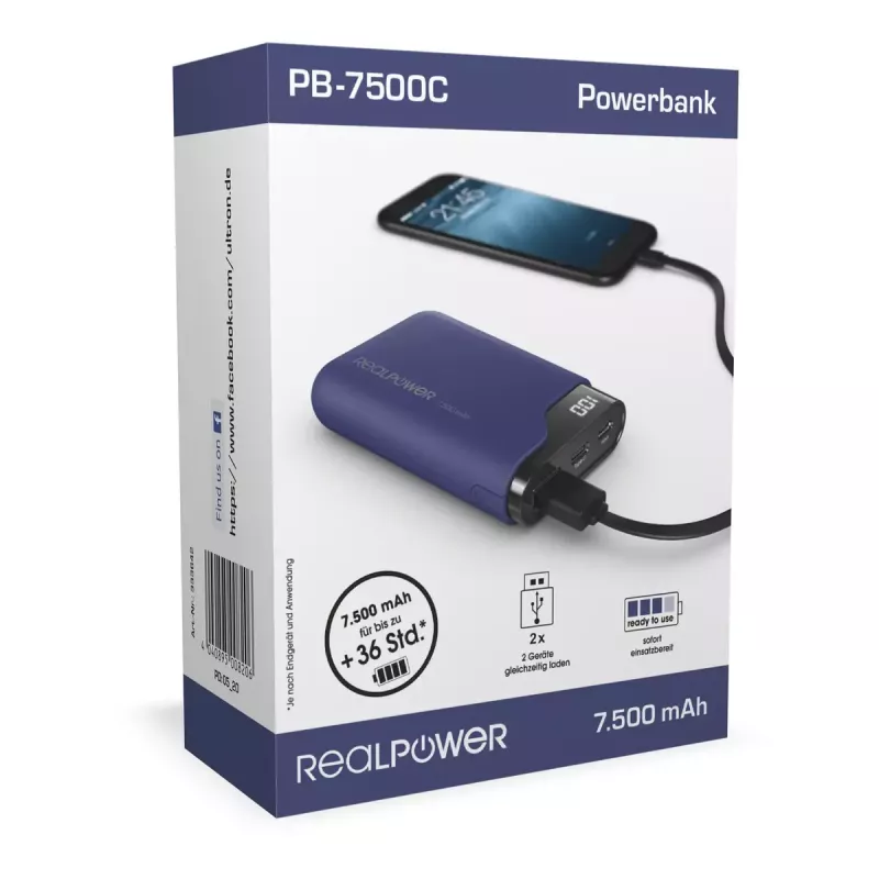 Portable Battery RealPower PB-7500C 7500 mAh