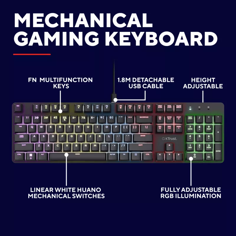 Gaming Keyboard Trust GXT 871 Zora Mechanical USB RGB Black