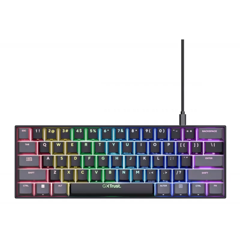 Trust GXT 867 Acira Keyboard Gaming USB QWERTZ German Black Grey 60% Mechanical RGB