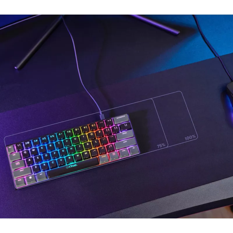 Trust GXT 867 Acira Keyboard Gaming USB QWERTZ German Black Grey 60% Mechanical RGB