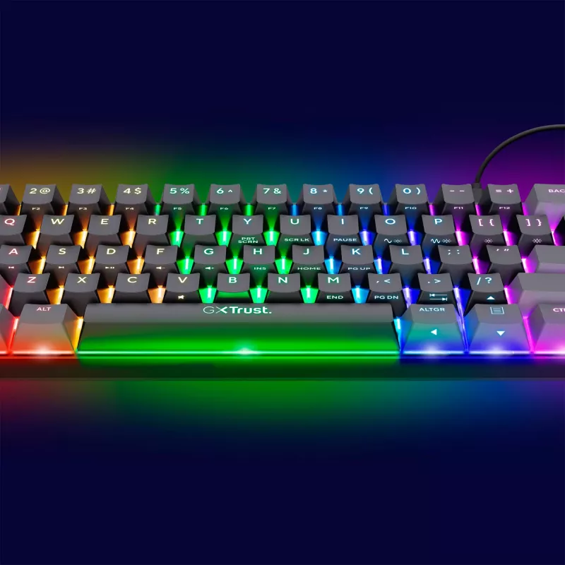 Trust GXT 867 Acira Keyboard Gaming USB QWERTZ German Black Grey 60% Mechanical RGB
