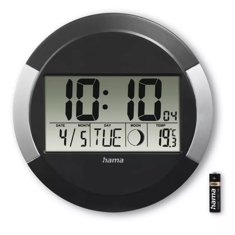 Hama Ischia Radio-controlled clock Round Black, Silver