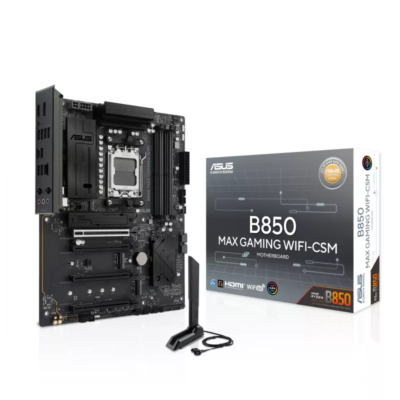 Motherboard ASUS B850 MAX GAMING WIFI Socket AM5 ATX, AMD B850, DDR5, 4 DIMM, 256 GB, Wi‑Fi 6E, 2.5Gb Ethernet