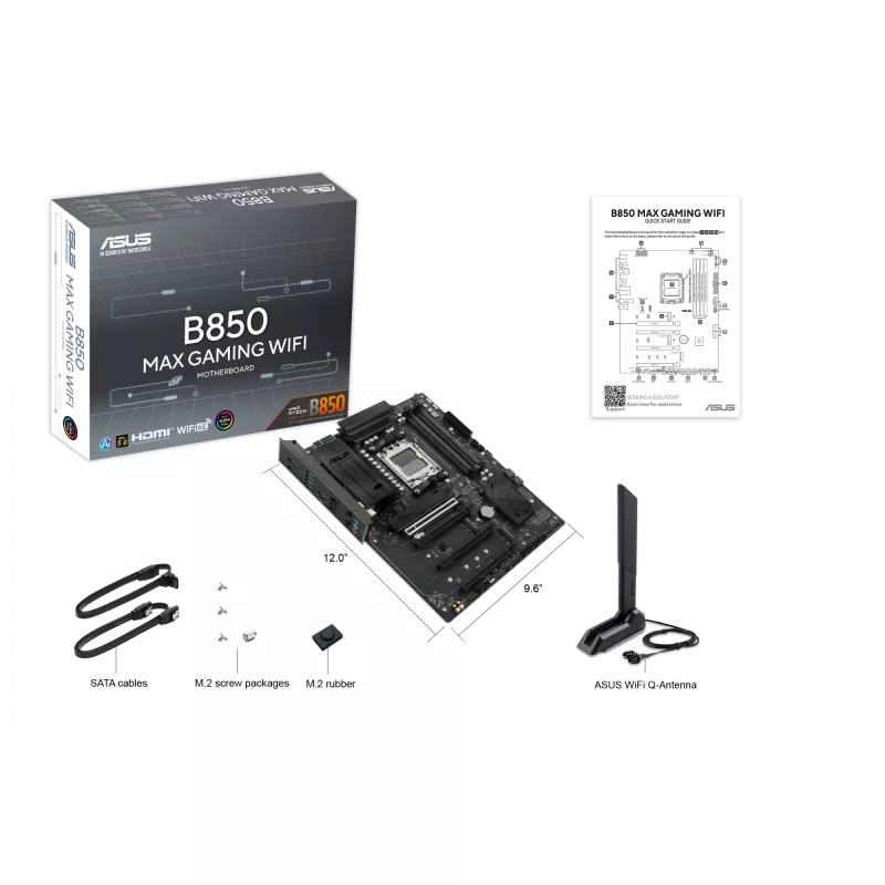 Motherboard ASUS B850 MAX GAMING WIFI Socket AM5 ATX, AMD B850, DDR5, 4 DIMM, 256 GB, Wi‑Fi 6E, 2.5Gb Ethernet