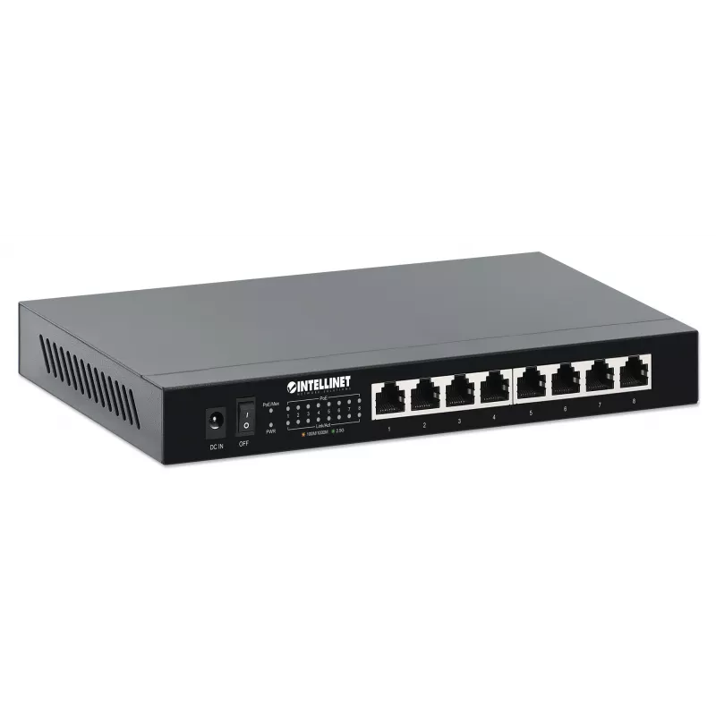 Intellinet 8-Port 2.5G Ethernet PoE+ Switch Eight 10/100/1000/2500 Mbps PSE PoE+ Ports, 100 W PoE Power Budget, Unmanaged, Desktop Format, Wall-mount Option