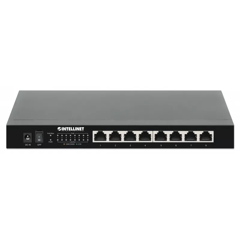 Intellinet 8-Port 2.5G Ethernet PoE+ Switch Eight 10/100/1000/2500 Mbps PSE PoE+ Ports, 100 W PoE Power Budget, Unmanaged, Desktop Format, Wall-mount Option