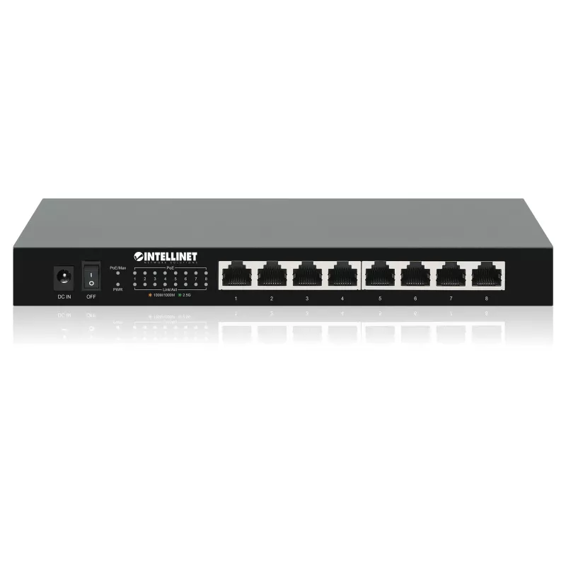 Intellinet 8-Port 2.5G Ethernet PoE+ Switch Eight 10/100/1000/2500 Mbps PSE PoE+ Ports, 100 W PoE Power Budget, Unmanaged, Desktop Format, Wall-mount Option