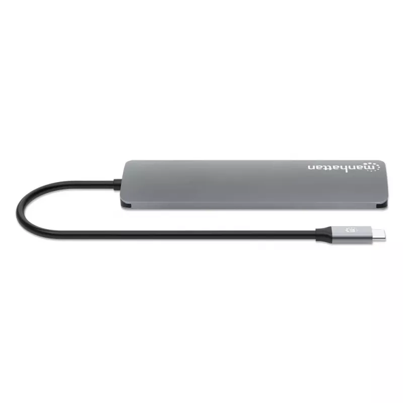 Manhattan USB-C Dock/Hub with Card Reader, Ports (x5): HDMI, USB-A (x2) and USB-C (x2), with Power Delivery (PD) 100W- requires external USB-C charger (not included). USB powered (no external power supply required) when PD is not in use