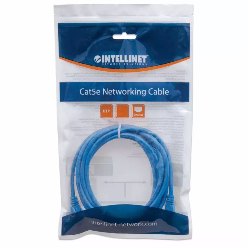 Intellinet Network Patch Cable, Cat6, 1m, Blue, CCA, U/UTP, PVC, RJ45, Gold Plated Contacts, Snagless, Booted, Lifetime Warranty