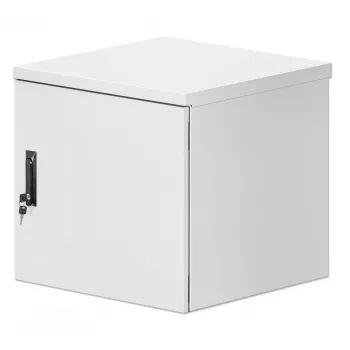 Intellinet Industrial IP55 19 inch Wall Mount Cabinet with Integrated Fans, 12U 600 mm (17.7 in.) Depth, Roof-mounted Two-fan Ventilation Unit, Dust- and Water-proof Enclosure, Assembled, Light Gray RAL7035