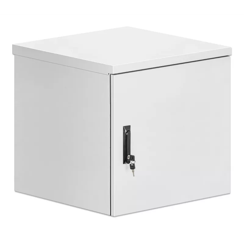 Intellinet Industrial IP55 19 inch Wall Mount Cabinet with Integrated Fans, 12U 600 mm (17.7 in.) Depth, Roof-mounted Two-fan Ventilation Unit, Dust- and Water-proof Enclosure, Assembled, Light Gray RAL7035