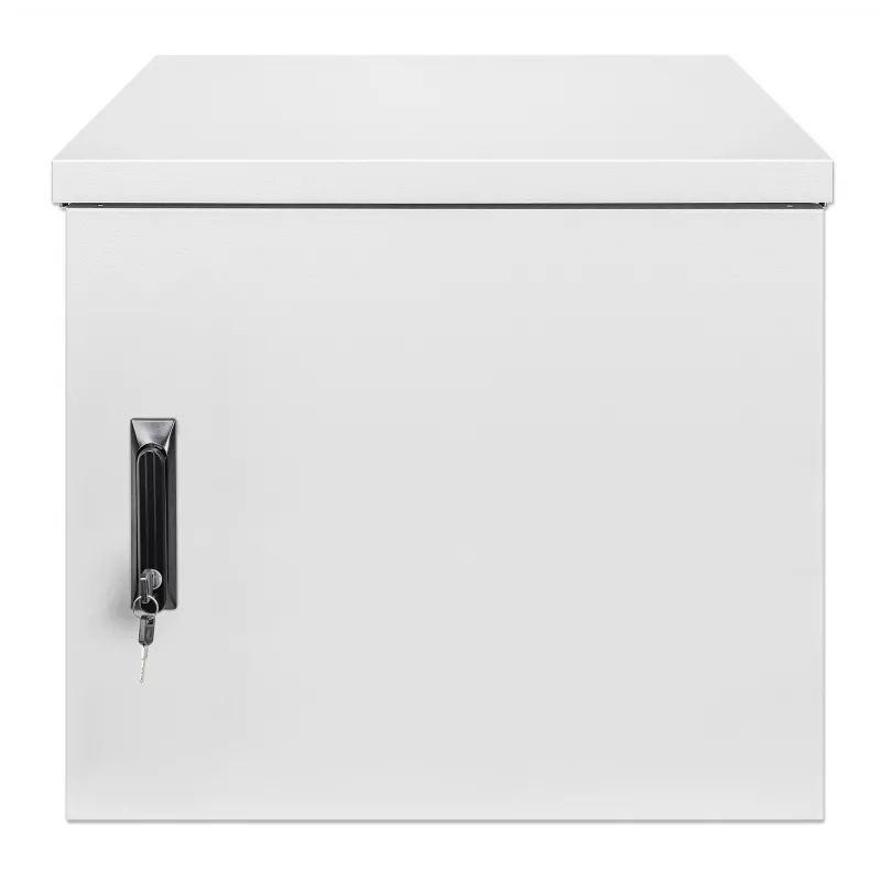 Intellinet Industrial IP55 19 inch Wall Mount Cabinet with Integrated Fans, 12U 600 mm (17.7 in.) Depth, Roof-mounted Two-fan Ventilation Unit, Dust- and Water-proof Enclosure, Assembled, Light Gray RAL7035