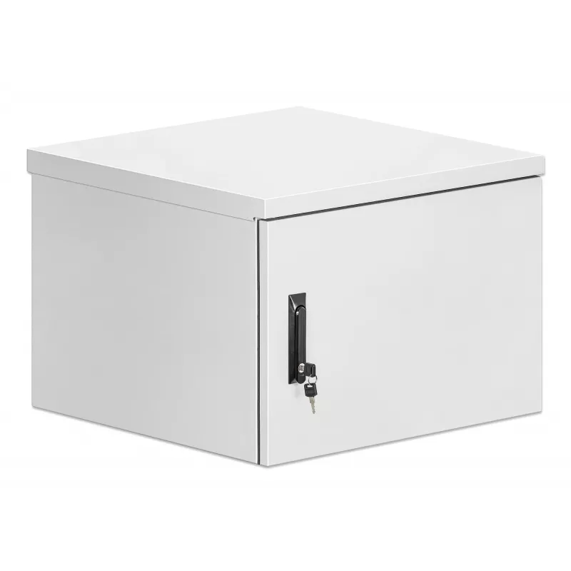 Intellinet Industrial IP55 19 inch Wall Mount Cabinet with Integrated Fans, 9U 600 mm (17.7 in.) Depth, Roof-mounted Two-fan Ventilation Unit, Dust- and Water-proof Enclosure, Assembled, Light Gray RAL7035