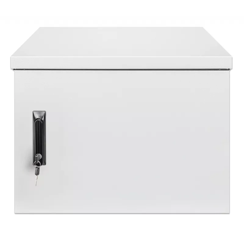 Intellinet Industrial IP55 19 inch Wall Mount Cabinet with Integrated Fans, 9U 600 mm (17.7 in.) Depth, Roof-mounted Two-fan Ventilation Unit, Dust- and Water-proof Enclosure, Assembled, Light Gray RAL7035