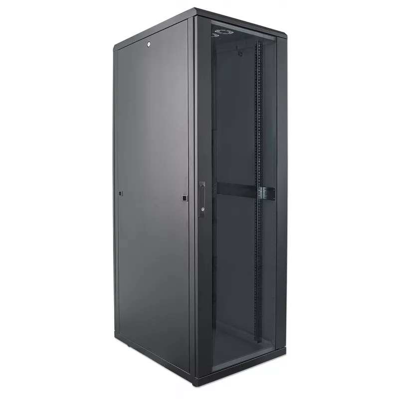 Intellinet 19 inch Network Cabinet - Free Standing, 42U, 800x800mm (width x depth), Black, Flatpack, Max 1500kg, Multi-Point Door Lock, One Lock Per Side Panel, Usable Depth 123 to 573mm, IP20 rated, Rack, Steel