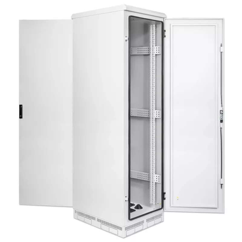 Intellinet Industrial IP55 19 inch Network Cabinet with Integrated Fans, 42U 800 mm (31.5 in.) Depth, Roof-mounted Four-fan Ventilation Unit, Dust-ingress and Water-jet Protection, Floor-standing, Assembled, Light Gray RAL7035
