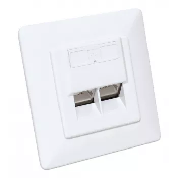 Intellinet 2-Port Cat6a 10G Shielded RJ45 Wall Plate Flush Mount with Faceplate, STP, Signal White RAL9003