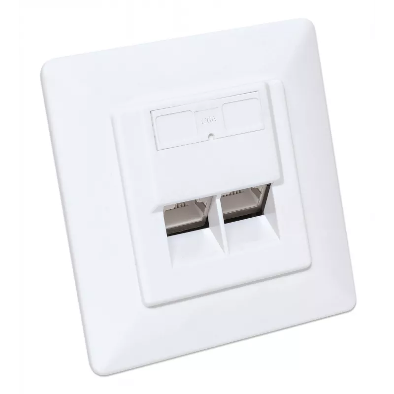 Intellinet 2-Port Cat6a 10G Shielded RJ45 Wall Plate Flush Mount with Faceplate, STP, Signal White RAL9003