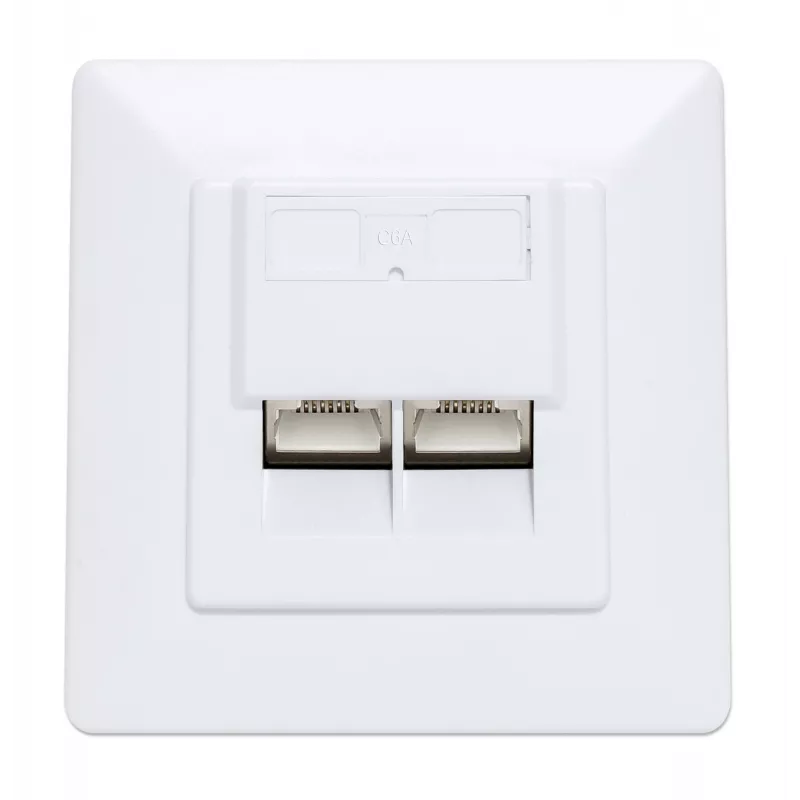 Intellinet 2-Port Cat6a 10G Shielded RJ45 Wall Plate Flush Mount with Faceplate, STP, Signal White RAL9003