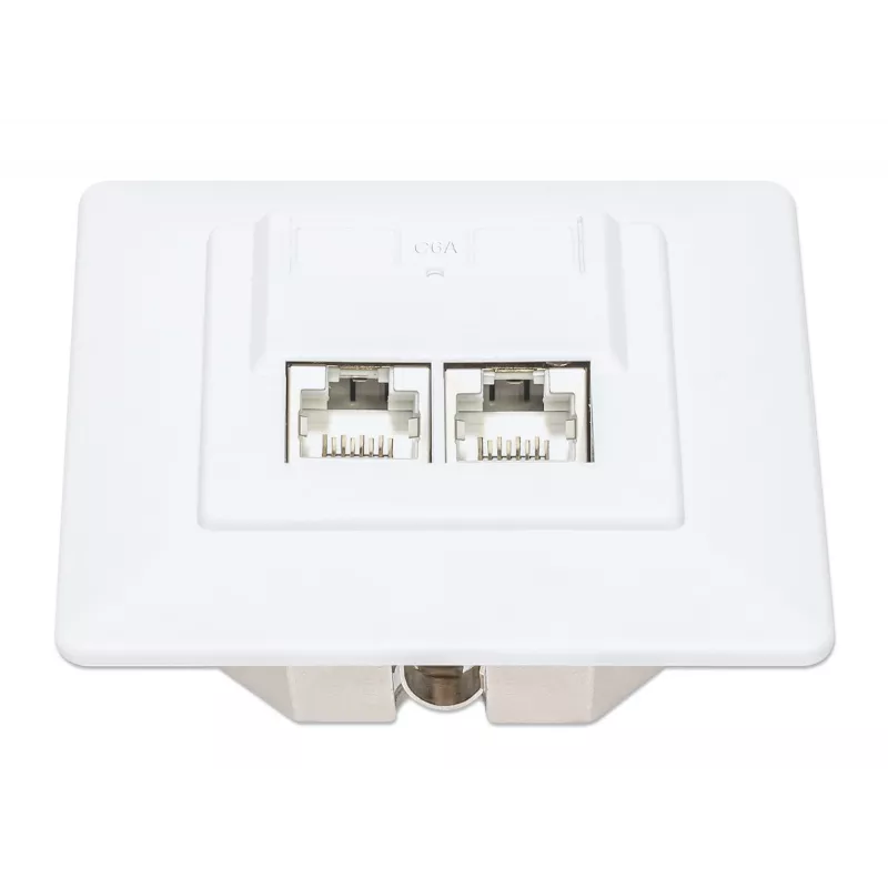 Intellinet 2-Port Cat6a 10G Shielded RJ45 Wall Plate Flush Mount with Faceplate, STP, Signal White RAL9003