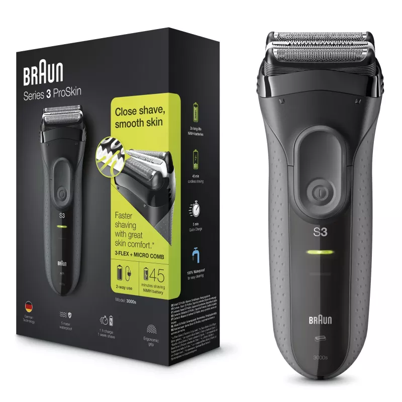 Braun Series 3 Series 3000 Shaver, Foil shaver, Black, 2 SensoFoil, LED, Power, AC/Battery