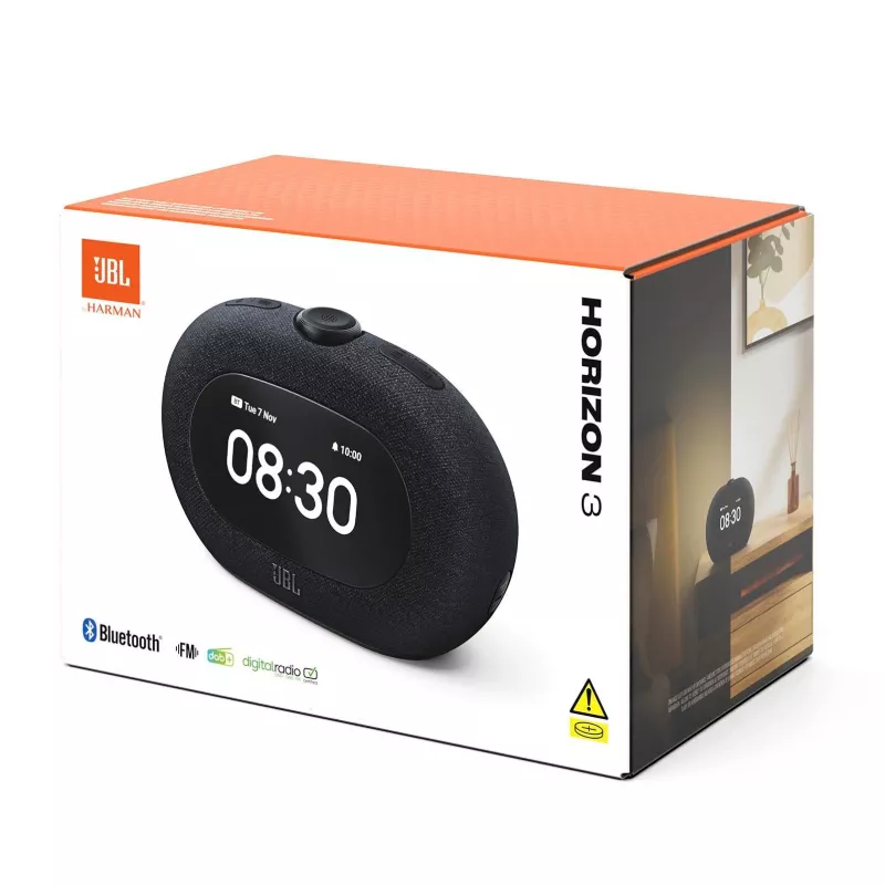 Clock radio JBL HORIZON 3 — DAB/DAB+/FM, 5W RMS, 65–20000 Hz, LCD display, rotary volume, black