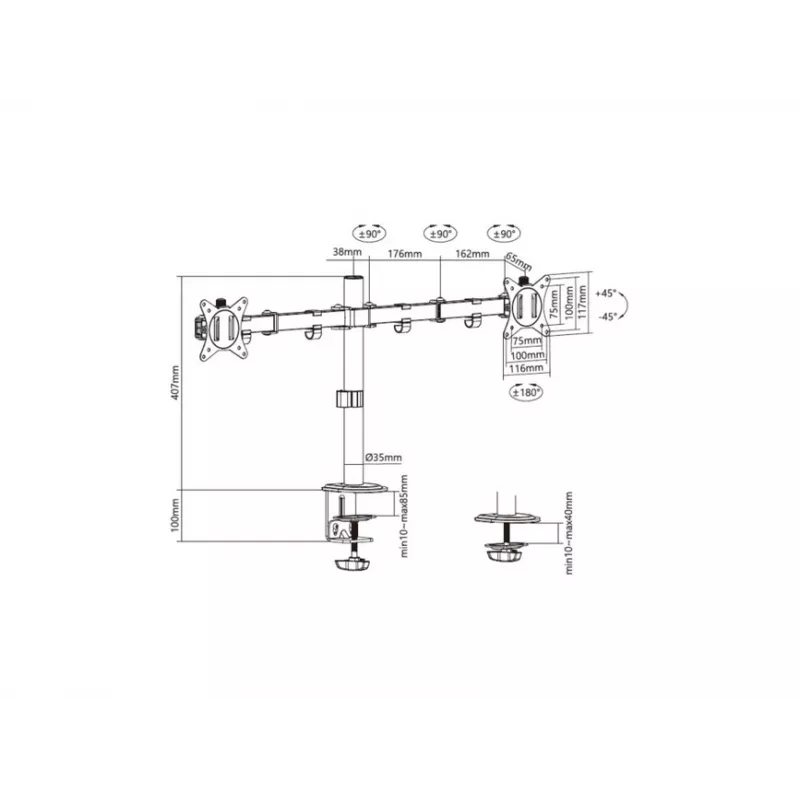 Equip 17 inch-32 inch Articulating Dual Monitor Desk Mount Bracket