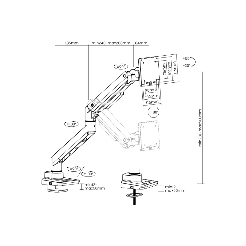 Equip 17 inch-49 inch Heavy-Duty Monitor Desk Mount Bracket, White