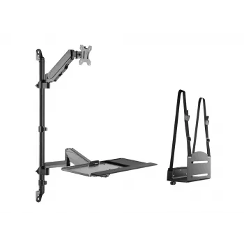 EQUIP 650170 Single Monitor Wall-Mounted Workstation 17 inch-32 inch Height Adjustable Gas Spring Arm, VESA 100x100, 8kg, Black