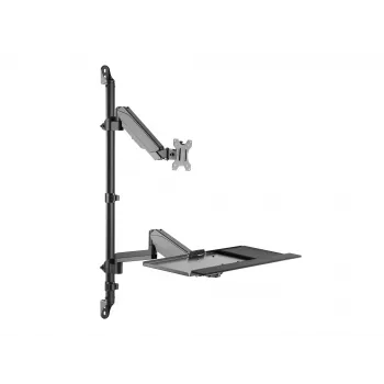 EQUIP 650170 Single Monitor Wall-Mounted Workstation 17 inch-32 inch Height Adjustable Gas Spring Arm, VESA 100x100, 8kg, Black
