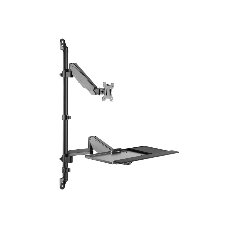 EQUIP 650170 Single Monitor Wall-Mounted Workstation 17 inch-32 inch Height Adjustable Gas Spring Arm, VESA 100x100, 8kg, Black