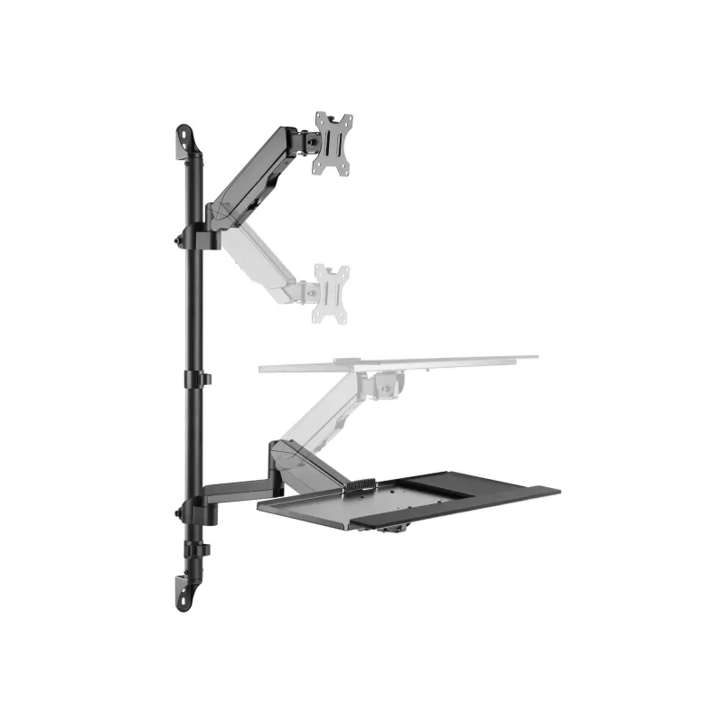 EQUIP 650170 Single Monitor Wall-Mounted Workstation 17 inch-32 inch Height Adjustable Gas Spring Arm, VESA 100x100, 8kg, Black