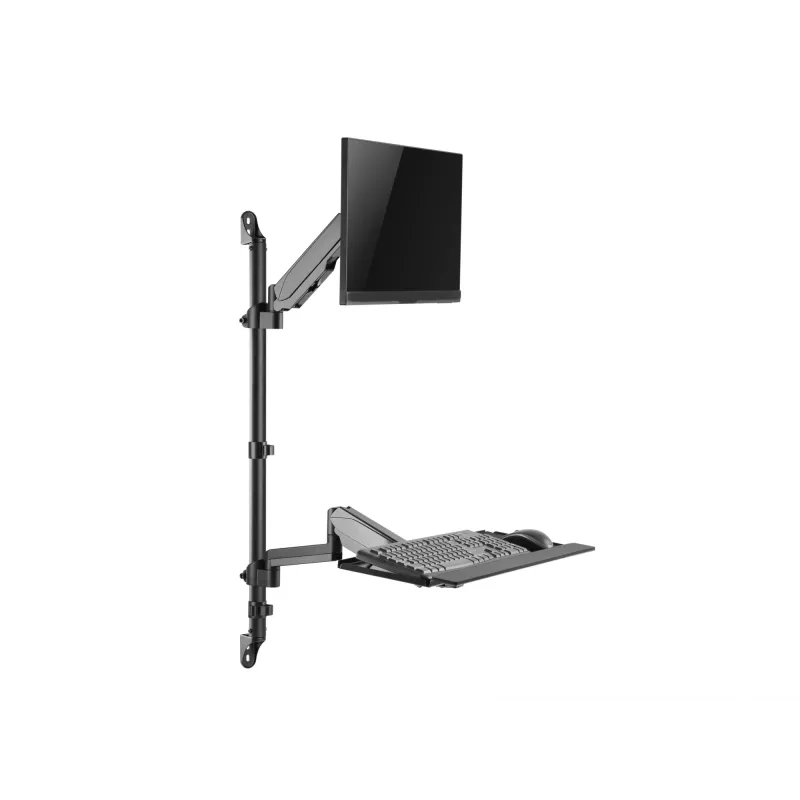 EQUIP 650170 Single Monitor Wall-Mounted Workstation 17 inch-32 inch Height Adjustable Gas Spring Arm, VESA 100x100, 8kg, Black