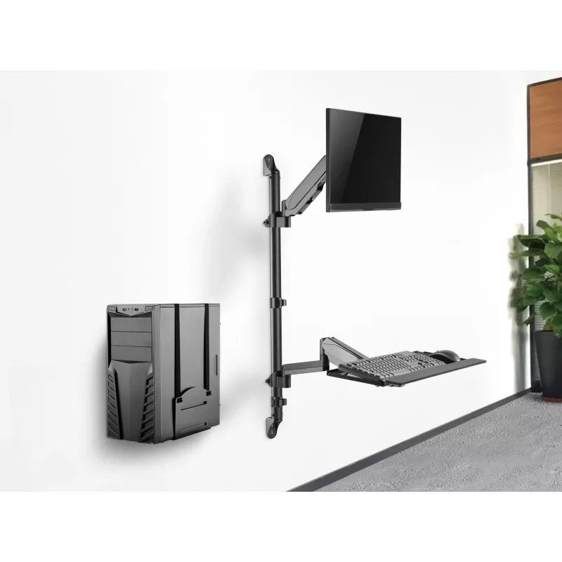 EQUIP 650170 Single Monitor Wall-Mounted Workstation 17 inch-32 inch Height Adjustable Gas Spring Arm, VESA 100x100, 8kg, Black