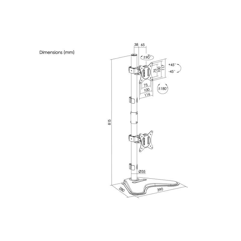 Equip 17 inch-32 inch Dual Vertical Monitor Tabletop Stand