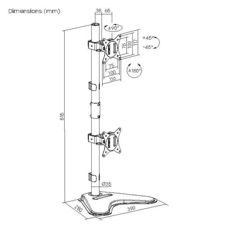 Equip 17 inch-32 inch Dual Vertical Monitor Tabletop Stand